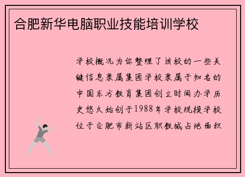 合肥新华电脑职业技能培训学校